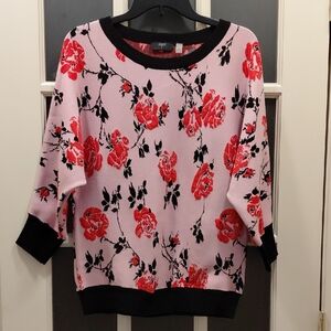 "Tahari" Sz.S, Perfect Condition, Pink and Black Floral Sweater. Measurements ..